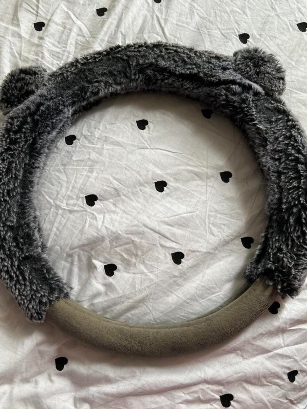 Fluffy Grey Bear Steering Wheel Cover